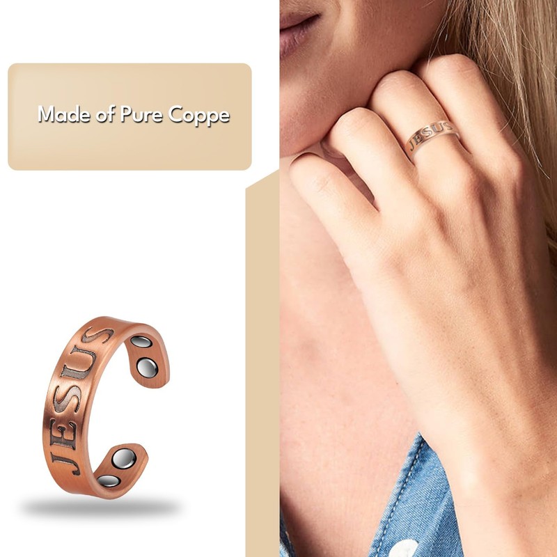 EnerCoppeX 99.99% Pure Copper Ring, Christian Good Meaning Ring, Cross