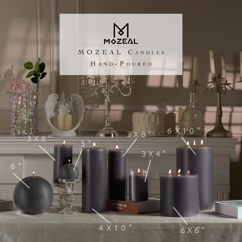 MOZEAL 3" x 4" Hand-Poured Unscented Candle,Dripless Pillar Candle Set