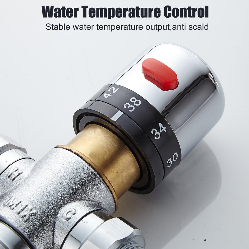 Fyeer 3-Way Thermostatic Mixing Valve, DN15 Temperature Control Bathroom Faucet