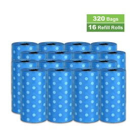 Parisian Pet Ecofriendly Dog Poop Bags Rolls - 320 Count Unscented Poop Bags For Dogs - Leakproof, Extra Thick, 16 Dog Waste Bags Refill Rolls - Polka Dot Blue Doggie Poop Bags - Fits All Dispenser