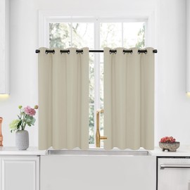 Deconovo Blackout Curtains for Living Room, Room Darkening Curtain Panel for Bedroom, Thermal Insulated Window Curtain, 1 Panel, Light Beige, 42 W x 45 L Inch Long Curtain, Small Short Kitchen Curtain
