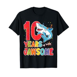 10 Year Old Boys Kids JawSome Shark 10th Ten Year Birthday T-Shirt