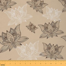 Mandala Lotus Fabric by The Yard, Retro Floral Upholstery Fabric, Boho Ethnic Flower Decor Fabric, Abstract Botanical Petals Indoor Outdoor Fabric, DIY Art Waterproof Fabric, Brown Black, 1 Yard