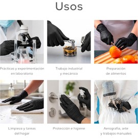 Guantes de Nitrilo Negros Desechables 100% Nitrilo - Caja de 100 Piezas, Sin Polvo, Grado Alimenticio. Guantes Nitrilo para Cocina, Tatuajes, Trabajo, Uso para Chef.
