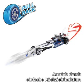 Drag Racing CaDA Building Block Set with Pull Back Function, Sports Car Plug-In Kit, DIY Pull-Back Toy, Model Kit Car, Vehicle Made of Clamping Blocks, Technical Kit for Children and Adults