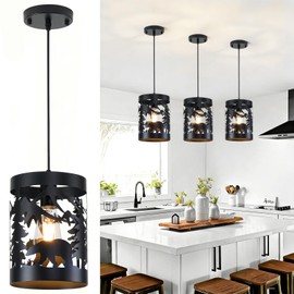 Monyohame Farmhouse Rustic Bear Pendant Light, 1-Light Metal Cage Chandelier, Adjustable Hanging Ceiling Fixtures for Kitchen Island, Hallway, Bar, Dining Room, Foyer, Bedroom