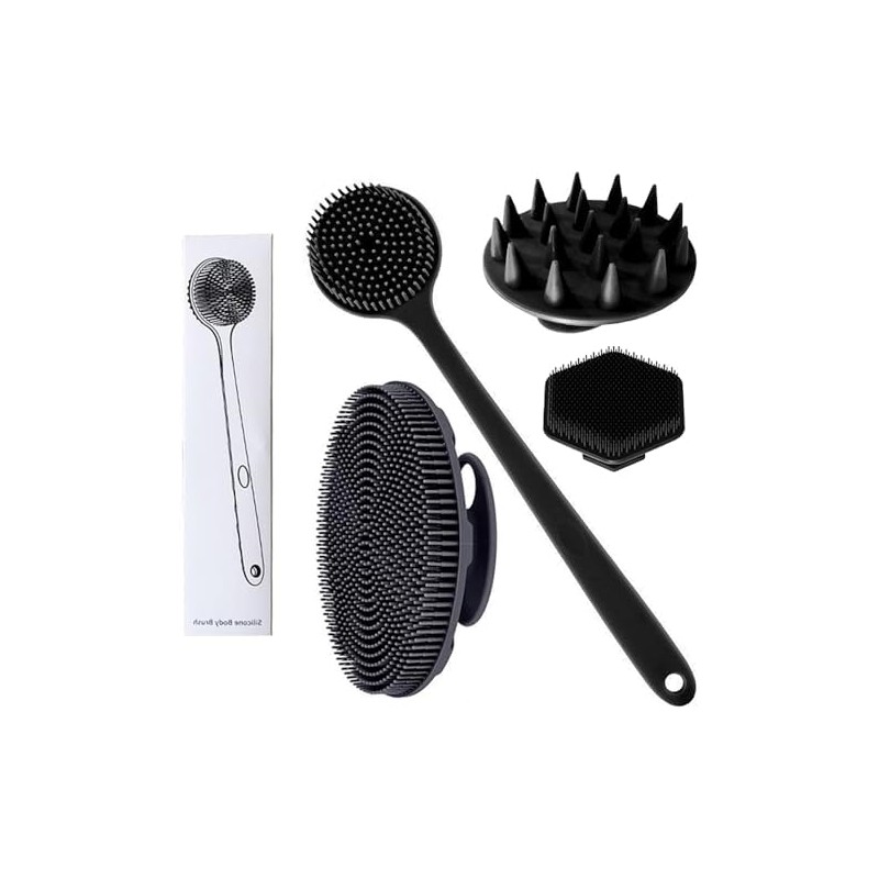 Set de 4 Cepillos de Baño de Silicona con Mango