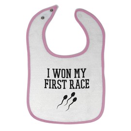 Toddler & Baby Bibs Burp Cloths I Won My First Race an Silhouette Sperm Icon That Runs Towards The Egg Semen Cotton Items for Girl Boy White Soft Pink Design Only