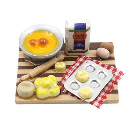 POFET 1/12 Scale Dolls House Miniature Baking Set,Miniature Kitchen Accessories, Bread Baking Utensils Set,Mini Food Eggs Milk Flour Rolling Pin Model for Dolls House Decoration