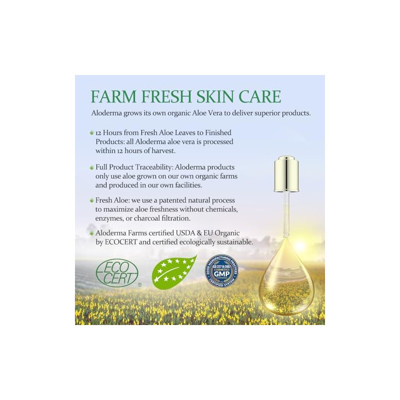 Aloderma- Hidratante facial iluminador con 75% de aloe vera orgánico: