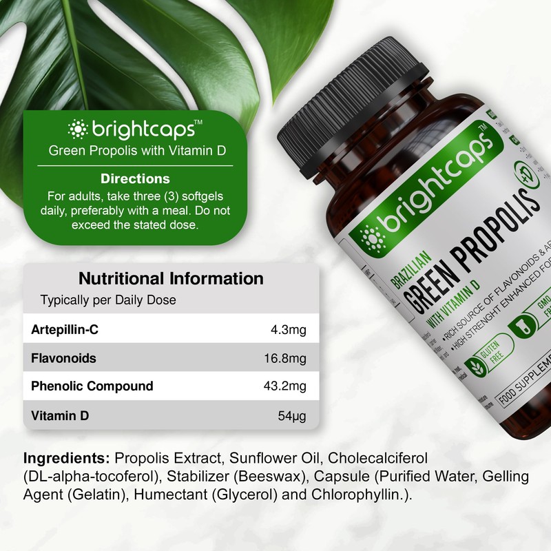 Brightcaps Brazilian Green Propolis | 87% Dry Extract | Immune