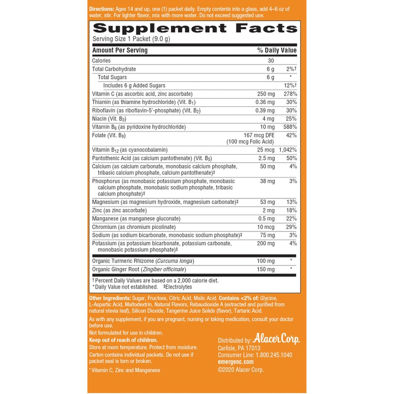 Emergen-C Citrus-Ginger Fizzy Drink Mix, Turmeric and Ginger, Immune Support,