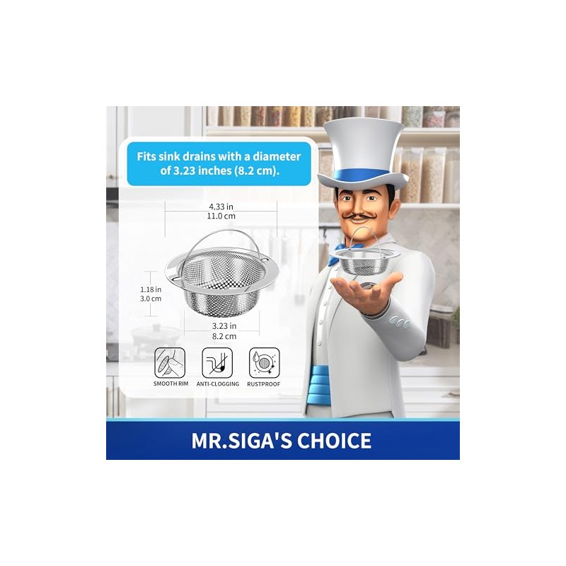 MR.SIGA Kitchen Sink Strainer, Stainless Steel Sink Drain Strainer, Dishwasher