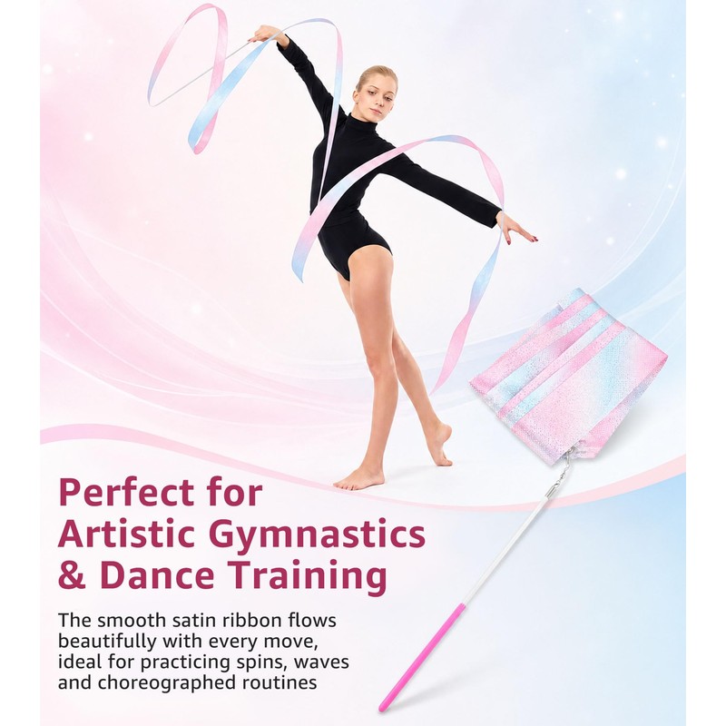 Lafamiya 10 Pcs 2M Flashing Rhythmic Gymnastics Ribbons With Hand