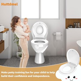 Toilet Seat with Toddler Seat, Potty Training Toilet Seat Round 2 in 1 Soft Close Quiet No Slapping, Magnetic Absorption, Easy to Install and Clean,White