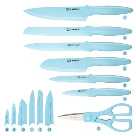 Blue Set of 13 Household Chef Knives Carbon Steel Kitchen Knife Set with Shearscolor: Blue