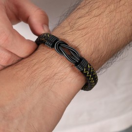 DONYUDE Gifts for Husband, To My Husband Gifts Leather Cuff Bracelet for Men Black Leather Rope Cuff Bracelet Anniversary Birthday Gifts for Husband Valentines Day Jewelry 9 Inches