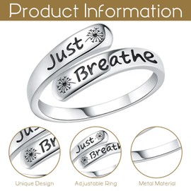 Just Breathe Ring for Women Adjustable Inspirational Rings Anxiety Ring for Girls, Spiral Wrap Healing Rings Encouragement for Women Men Calmi Ring Inspirational Friendship Jewelry Gift (C)