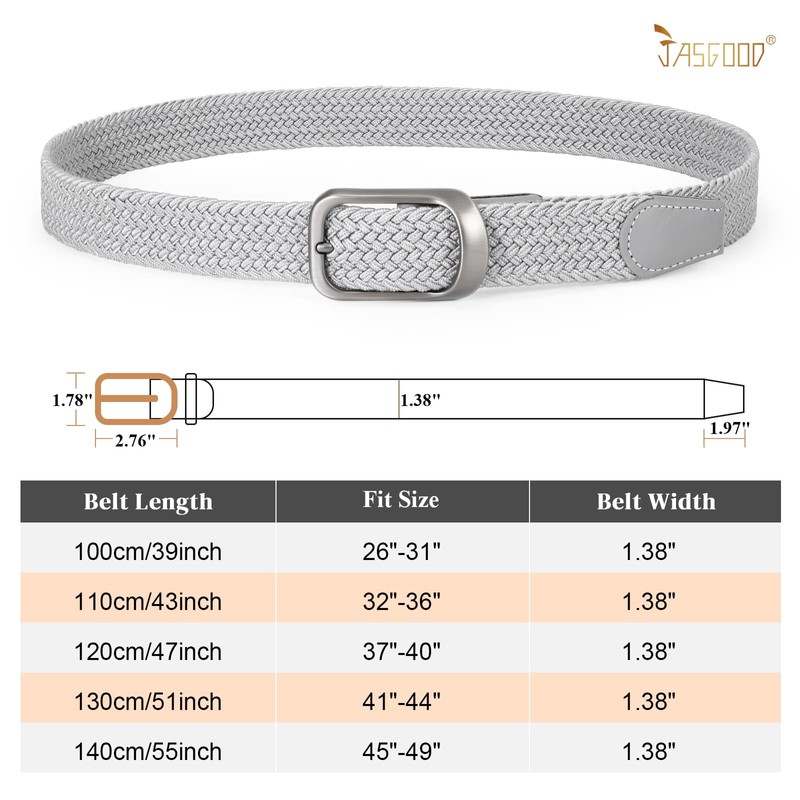 JASGOOD Men Elastic Braided Woven Stretch Belt 1 3/8 Casual