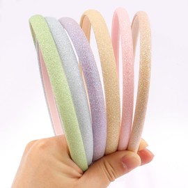 Chanaco Headbands for Girls 4-6 6Pcs Solid Girls Hairbands 6-8 Glitter Head Bands for Women’s Hair Colorful Cute Hair Accessories for Girl 8-12 Purple Pink Blue Green
