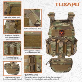 Tuxapo Tactical Molle Vest for Big Men with Quick Release Front Pouch Set Heavy-Duty Detachable and Reassembleable Gear