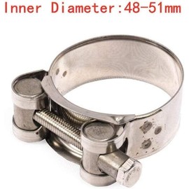 Silver Exhaust Clamp Stainless Steel Exhaust Band Clamp Replacement for Motorcycle Water Hose Car Automotive Replacement Exhaust Clamps (48-51mm)