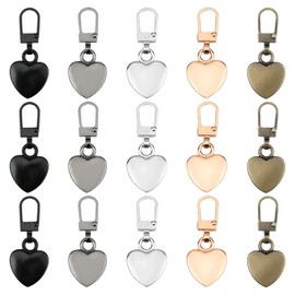15Pcs Heart Shaped Zipper Pull Replacement, Detachable Zip Pulls Metal Zipper Gripper Zip Repair Pull Tab Zipper Pull Replacement Slider Kit for Coat Jacket Backpack Handbags