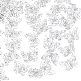 NBEADS 80 Pcs Metal Butterfly Pendants, 33x50mm Iron Hollow Butterfly Pendant Filigree Charms for Necklace Bracelet DIY Crafting Project