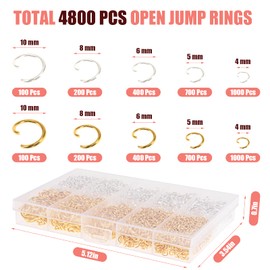 4800 Pcs Jump Rings for Jewelry Making, Silver and Gold Open Jump Rings for Keychains Earrings Necklaces Bracelets Charms Repair, 5 Sizes Jump Hoops (4/5/6/8/10mm)