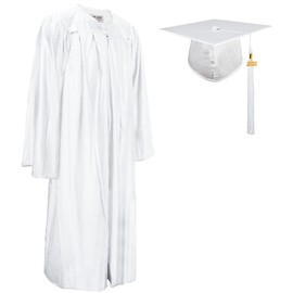 GraduationMall Shiny Graduation Cap and Gown with 2025 Tassel for High School and Bachelor White 51(5'6"-5'8")