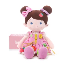 Leyadoll Educational Soft Baby Doll(16''), Learning Sensory Doll for Toddlers, Montessori Toys for 2-Year-Old Girls Christmas, Birthday Gifts, Plush Doll with Zipper, Shoelace, Button-Busy Jucy Girl