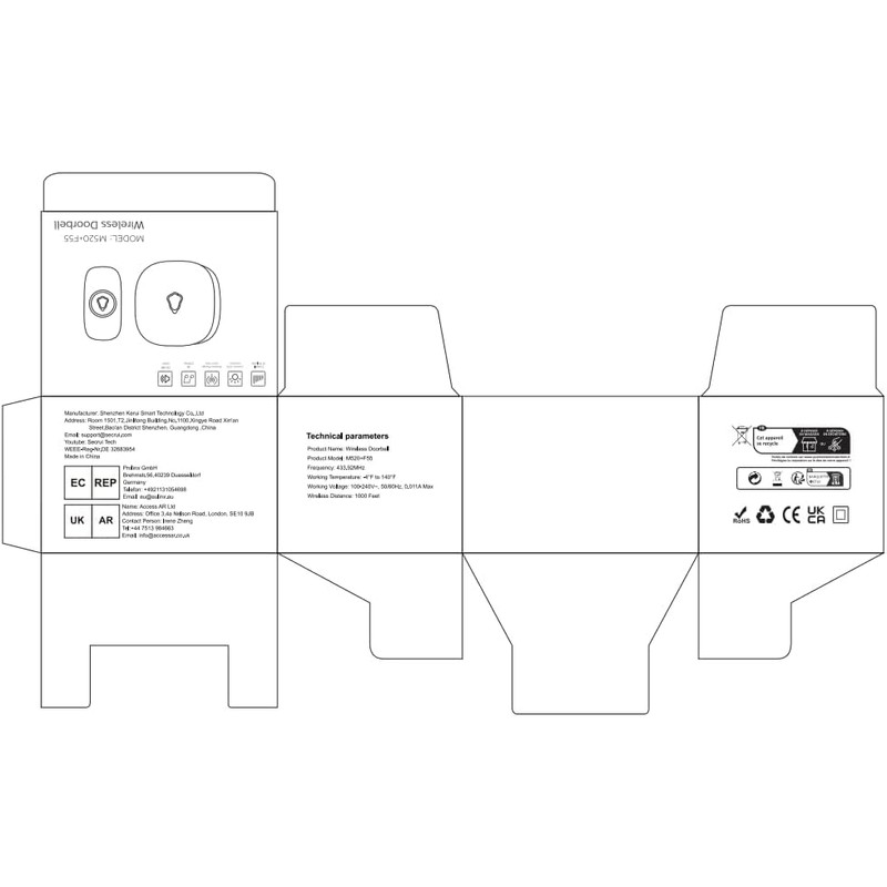 SECRUI Wireless Doorbell, Easy Installation, Waterproof, Adjustable Volume, 58 Chimes,