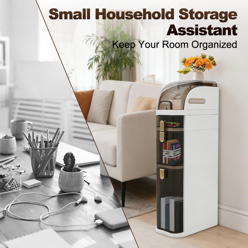 WUSILILU 3 Drawers Bathroom Floor Organizer Cabinet,Free Standing Cabinet w/4
