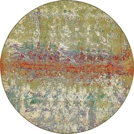 Unique Loom Outdoor Modern Collection Rustic Colorful Abstract Transitional Indoor and Outdoor Flatweave Multi Round Rug (8' 0 x 8' 0)