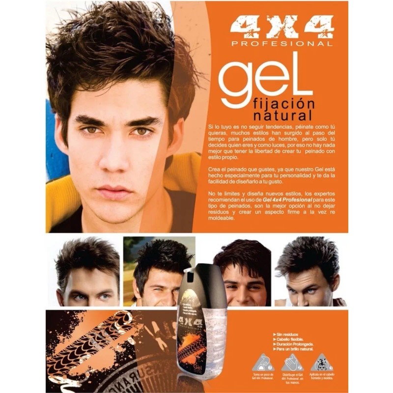 4x4 Gel Moldeador, Fijador Para Cabello 4x4 Profesional 500g