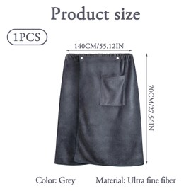 Men's Sauna Kilt, Adjustable, Quick-Drying Sauna Towel for Sauna, Gym, Shower and Beach, Comfortable and Elastic, Ideal as Sauna Towel for Men or Shower Towel (Grey, 70 x 140 cm)