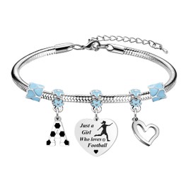LUXYSODE Football Initial A-Z Bracelet Football Gifts for Girls Football Gifts Football Bracelet Football Players Gift Just A Girl Who Loves Football (A)