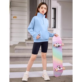Arshiner Girls Half Zip Sweatshirt Fleece Quarter Zip Pullover Sweatshirts Fall Clothes for Teen Girl Girls Sweatshirts Size 7-8 Light Blue Sweatshirt