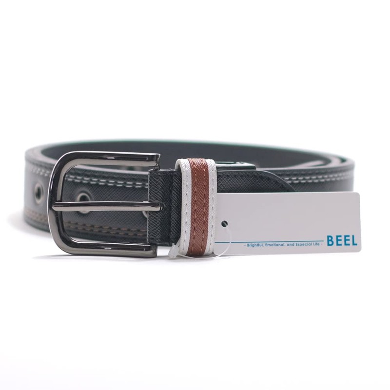 [BEEL] ベール おしゃれなカラーステッチが印象的なカジュアルベルト メンズ 合成皮革 ピンホール ブラック