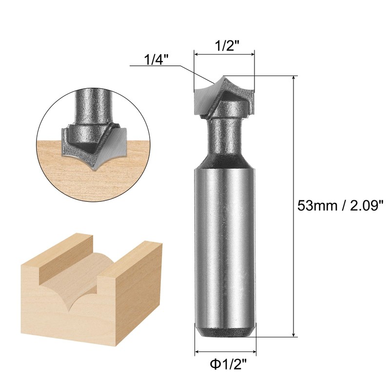sourcing map 2pcs Point Cutting Roundover Router Bit 1/4" Radius