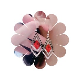 Allereya Vintage Crystal Ruby Drop Earrings Rhinestone Square Earrings Red Topaz Dangle Earrings Ruby Crystal Wedding Earrings Jewelry for Women and Girls (Red)