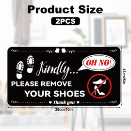 2pcs Please Remove Your Shoes Signs, 5x10 inch No Shoes Sign for House Kindly Take Off Your Shoes Sign Sticker Vinyl Shoes Off Sign for Front Doors Home Office Cafes Women Men Housewarming Gifts