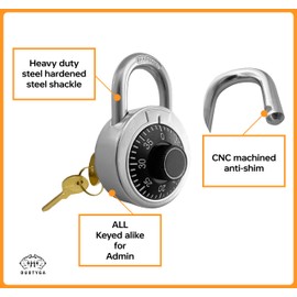 DuoTyga Combination Padlock with Key, 10 Pack 4 Keyed Alike Matching Key, Combination Locker Lock for Toolbox, School and Gym Locker, Employee and Case, Black