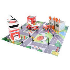Sunny Days Entertainment Maxx Action 40 Piece Fire and Rescue Playset - Mini Vehicles and Accessories with Storage Bag
