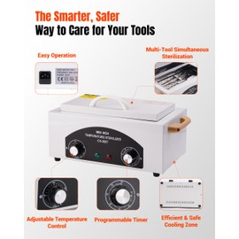 High-Temperature Cleaning Box for Metal Tools, 1.5L Capacity Dry Heat Nail Tool with Adjustable Timer 110V 300W, 122℉-428℉ Cleaning Cabinet for Nail Salons, Dentals, Barbers & Home Use