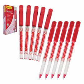 Fineliner Pens, RED, Ultra Fine Felt Point (0.3mm), Pack of 10, VAI-WOW Artist Fine Line Pens, Drawing Sketching Writing, iVAIDEX Black Ball Pen