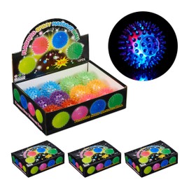 Relaxdays 10024328 LED Hedgehog Ball, Set of 12, with Nubs, Luminous Bouncy Ball, Flashing Spiked Ball, Diameter 6.5 cm, Pack