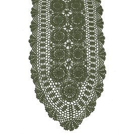 KEPSWET Cotton Handmade Crochet Lace Oval Table Runner Dresser Console Coffee Table TV Stand Decor Olive Green 14x36 inch