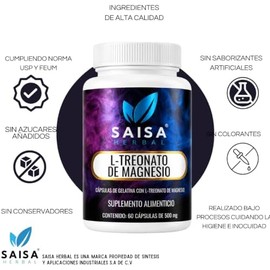 L-treonato De Magnesio 100 Puro con 60 Cápsulas SAISA HERBAL