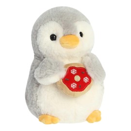 Aurora® Playful Pompom Penguin™ Holiday Donut Stuffed Animal - Vibrant Companions - Endless Fun - Gray 8 Inches